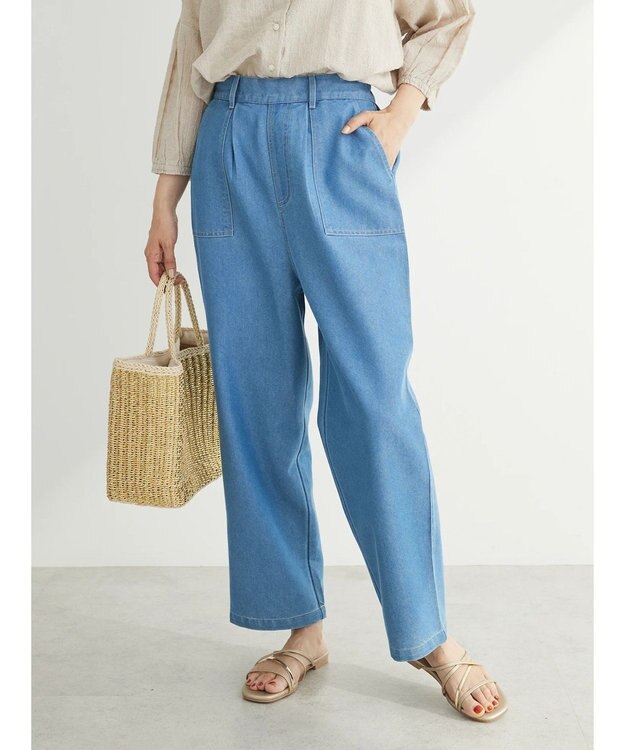 Green Parks インド綿 デニムストレートパンツ Light Indigo