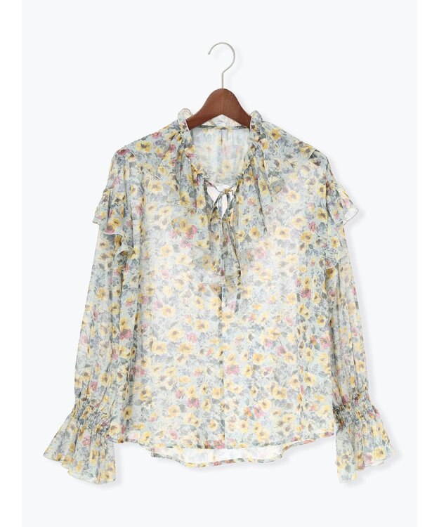 Te chichi フラワープリントフリルブラウス グレー