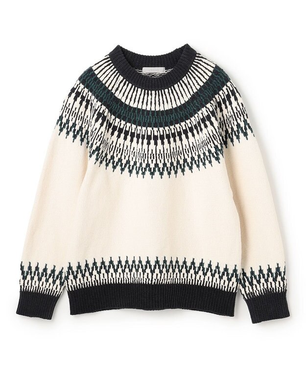 UNFILO MENS ライトモール ノルディックニット エクリュ×グリーン