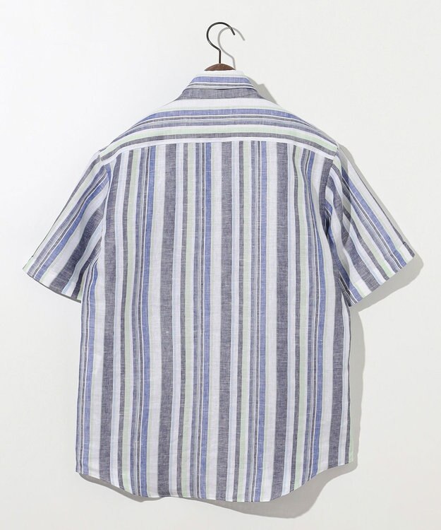 JOSEPH ABBOUD 【キングサイズ・麻100％・軽い・涼しい】 モイスチャーリネンストライプシャツ ダルブルー系2