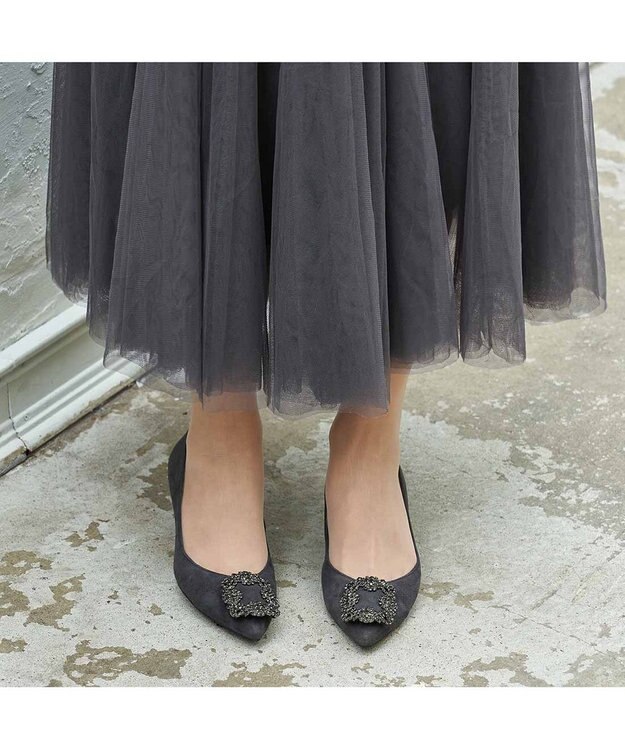 MODE ET JACOMO <MODE ET JACOMO>ビジューバックルパンプス ダークグレースエード