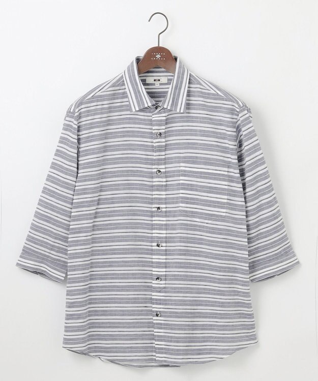 JOSEPH ABBOUD 【キングサイズ・清涼感】エアリノマリンボーダーシャツ ネイビー系2