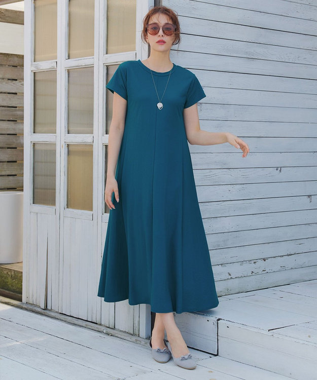 Tiaclasse 【接触冷感・洗える】イージーカットソーロングワンピース ブルー