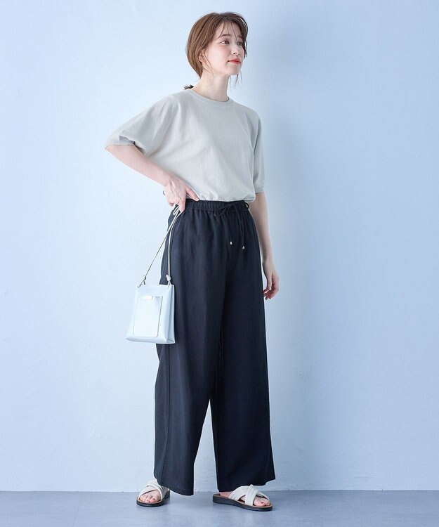 ANY 【ウエストゴム】リネンレーヨンワイドパンツ ブラック