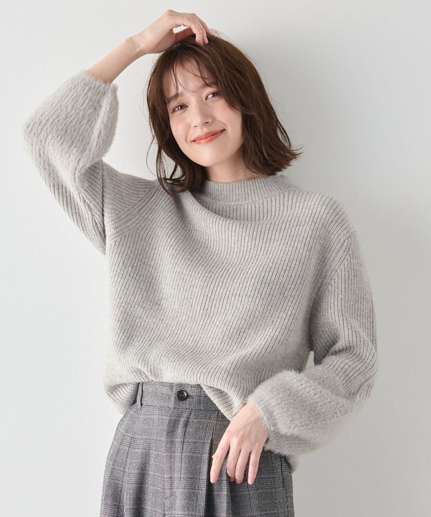 ANY ラムウールフェザーコンビプルオーバー ライトグレー