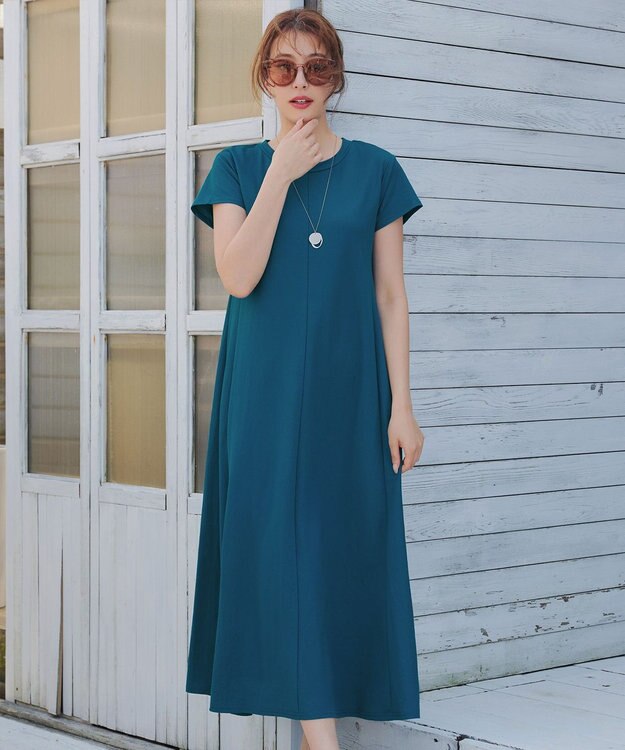 Tiaclasse 【接触冷感・洗える】イージーカットソーロングワンピース ブルー