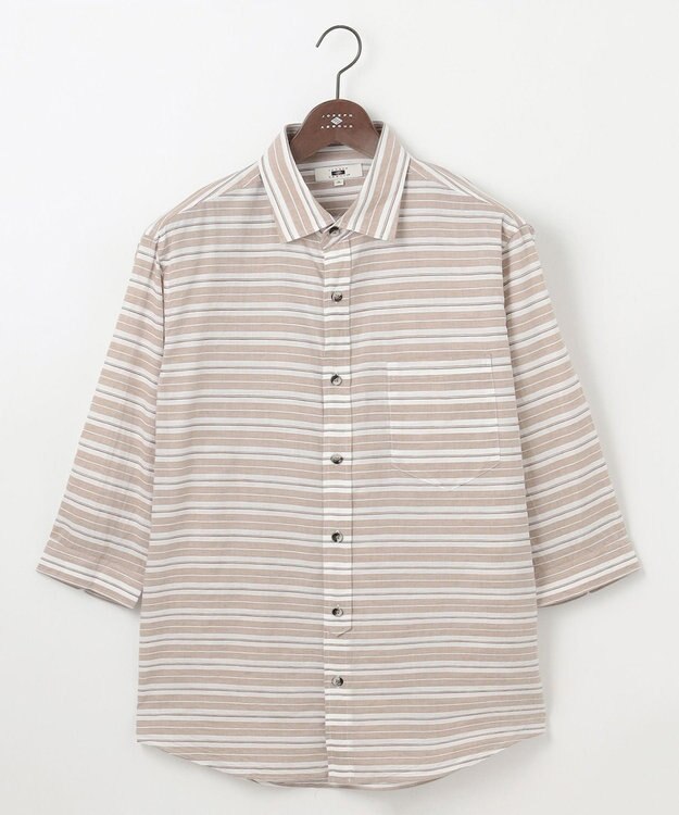 JOSEPH ABBOUD 【キングサイズ・清涼感】エアリノマリンボーダーシャツ ダークブラウン系2