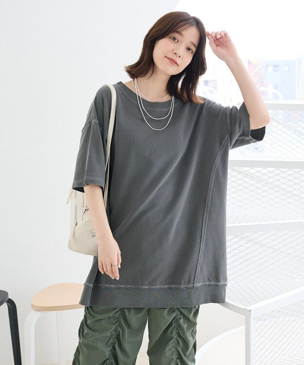 Green Parks ピグメント裏毛切りっぱなしチュニック Dark Gray