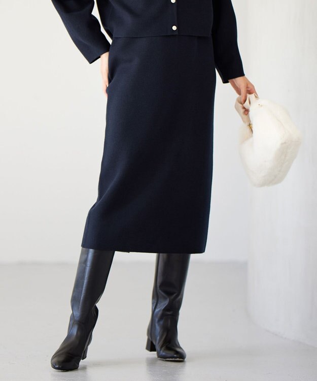 自由区 S 【WEB&一部店舗限定】スムージーニット スカート ネイビー