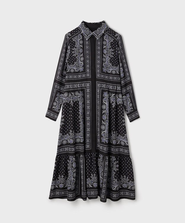 GRACE CONTINENTAL バンダナプリントシャツワンピース ブラック