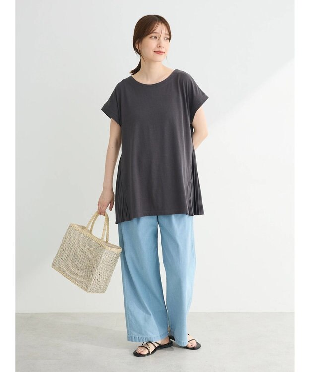 Green Parks 脇プリーツドッキングチュニック Charcoal Gray