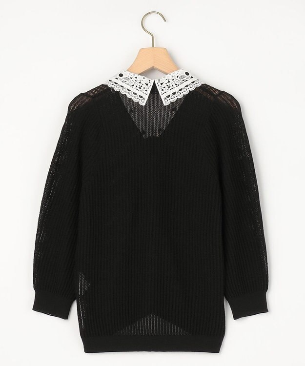 組曲 【先行予約・WEB限定】レーシーニット レース襟付き カーディガン ブラック系