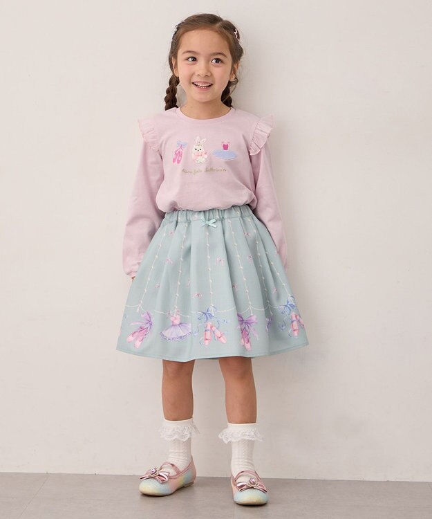 ANY KIDS おけいこモチーフ刺繍入り 長袖Tシャツ ラベンダー（うさぎ×バレエ）