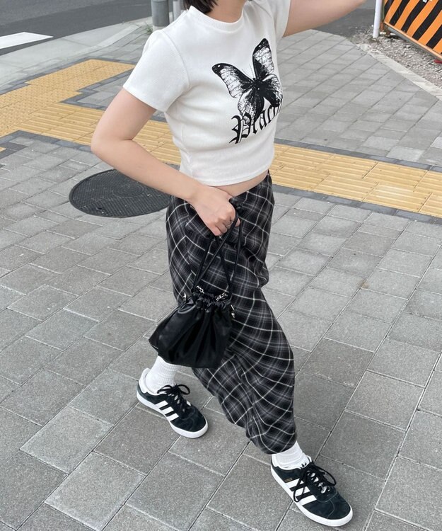 WEGO バタフライプリントリブT ホワイト