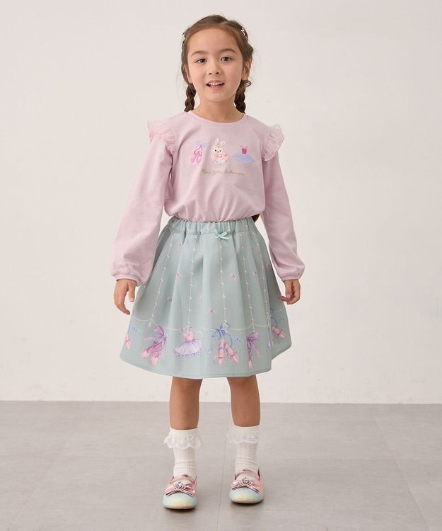 ANY KIDS おけいこモチーフ刺繍入り 長袖Tシャツ ラベンダー（うさぎ×バレエ）