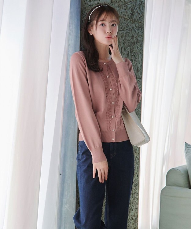 Tiaclasse 【洗える】レースカーディガン ピンク