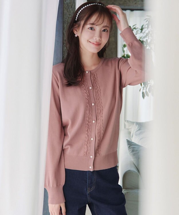 Tiaclasse 【洗える】レースカーディガン ピンク