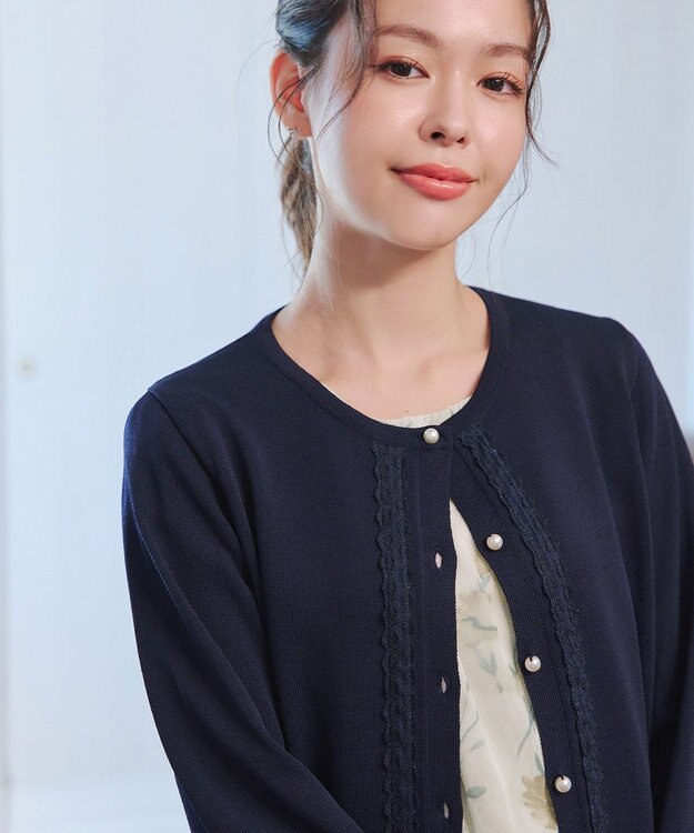 Tiaclasse 【洗える】レースカーディガン ネイビー