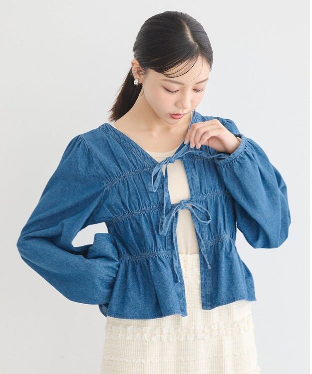 earth music&ecology デニムリボンシャツ Medium Indigo