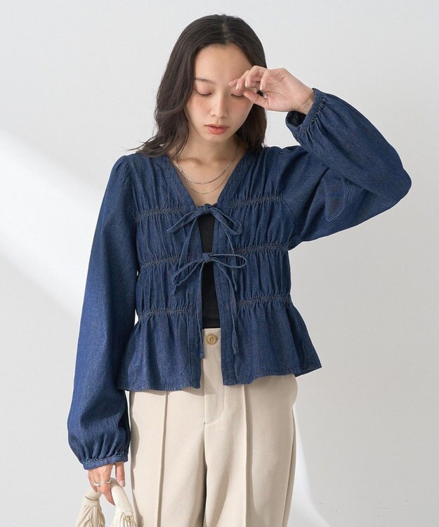 earth music&ecology デニムリボンシャツ Indigo