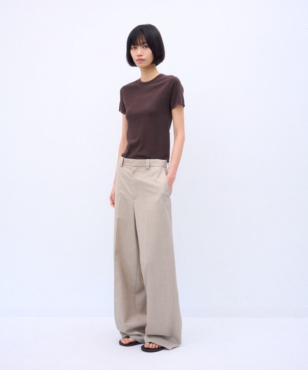 ATON WOOL SILK TWILL | タックレスワイドパンツ TOP BEIGE