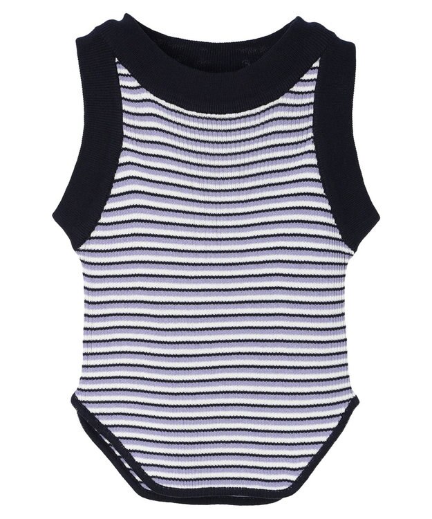 Green Parks デザインヘム配色ニットタンクトップ Blue