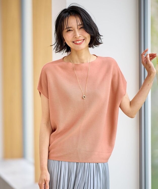 ANY 【洗濯機可/アンチピリング/UVカット】アクリルガーターフレンチスリーブニット コーラル