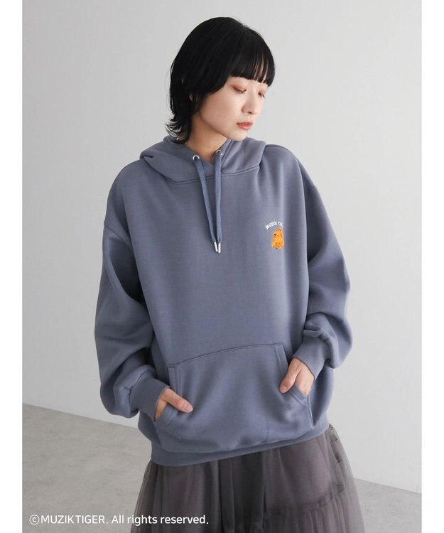 Green Parks ムジークタイガー／裏起毛刺しゅうフーディー Blue Gray