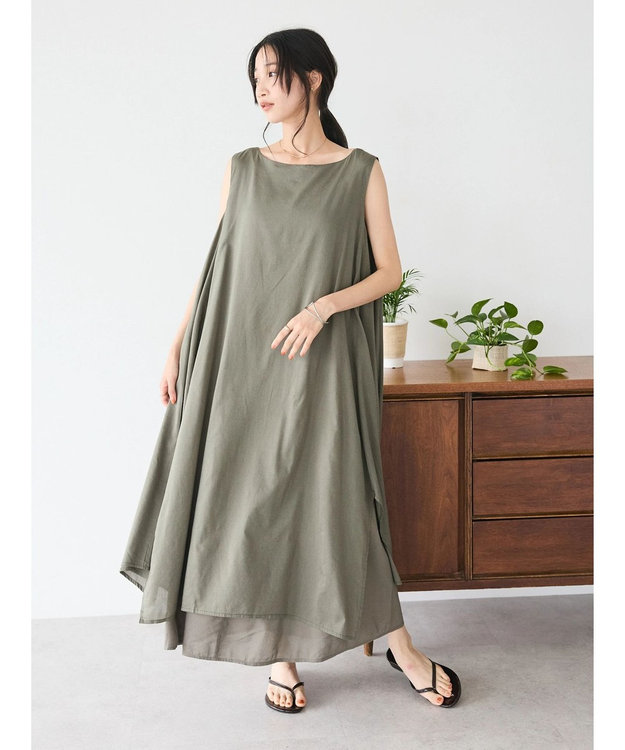 CRAFT STANDARD BOUTIQUE インド綿混フレアワンピース Khaki