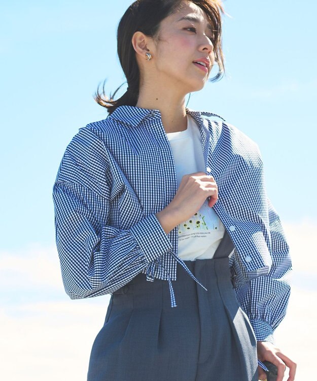 Feroux 【ONWARD CROSSET MAG掲載・2WAY】リボンクロップド シャツ ネイビー系2