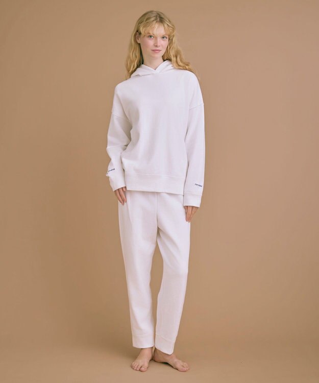 une nana cool 【綿混】あくびのお嬢さんのブークレー裏毛フーディー ホワイト