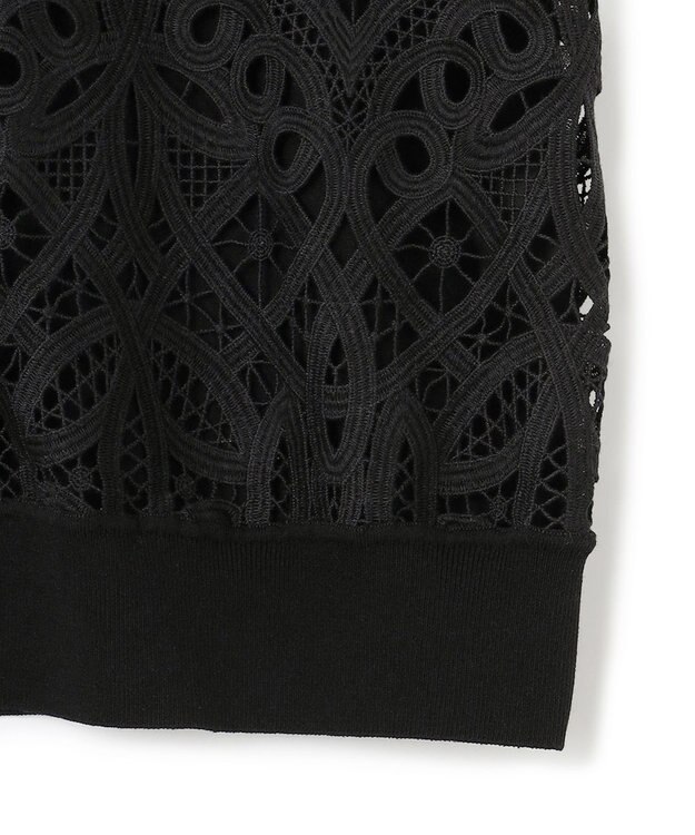 23区 L 【洗える】エンブロイダリーレース カーディガン ブラック系