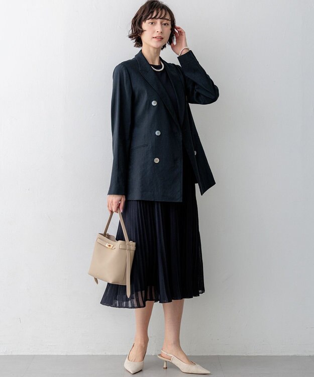23区 【先行予約】リネンレーヨンストレッチ ダブルジャケット ネイビー系