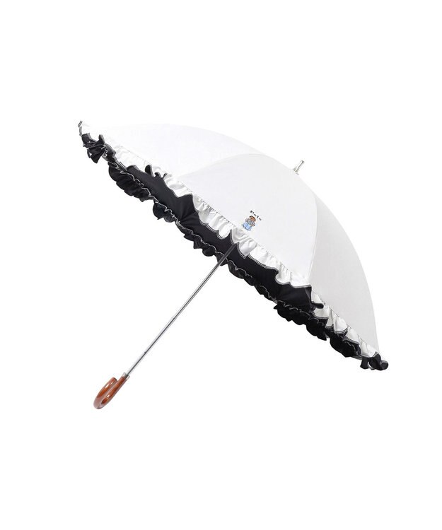 MOONBAT 【WEB限定】POLO RALPH LAUREN（ポロ ラルフローレン）晴雨兼用日傘 長傘 ワンポイントベア刺繍 フリル 一級遮光 遮熱 UV オフホワイト