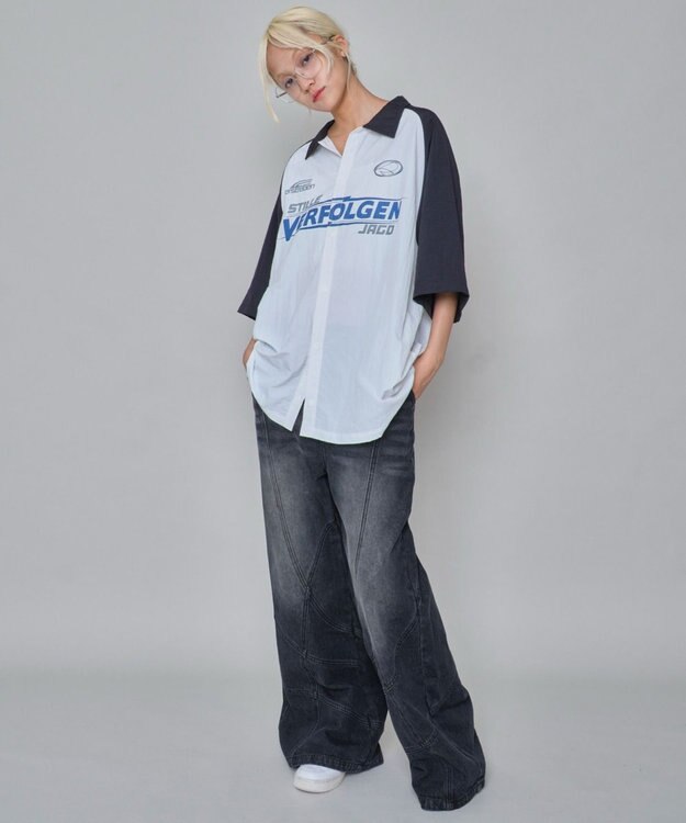 WEGO 【ユニセックス着用ITEM】ラグラングラフィックシャツ（SS） ブラックその他