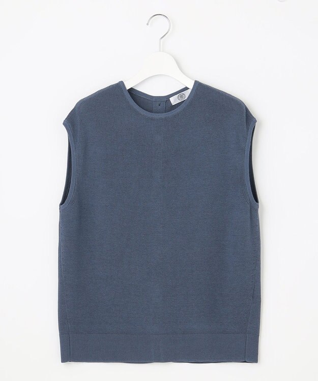 J.PRESS LADIES L 【洗える】コットンアセテート畦 ニットベスト ダルブルー系