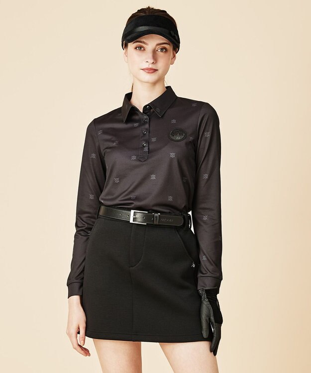 23区GOLF 【WOMEN】ワッペンプリント鹿の子シャツ ブラック系