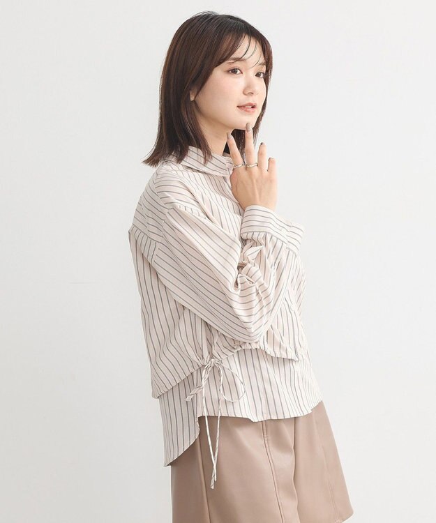 earth music&ecology Ｓｅｔ２点　ドロストショートシャツ＋キャミブラウス Beige