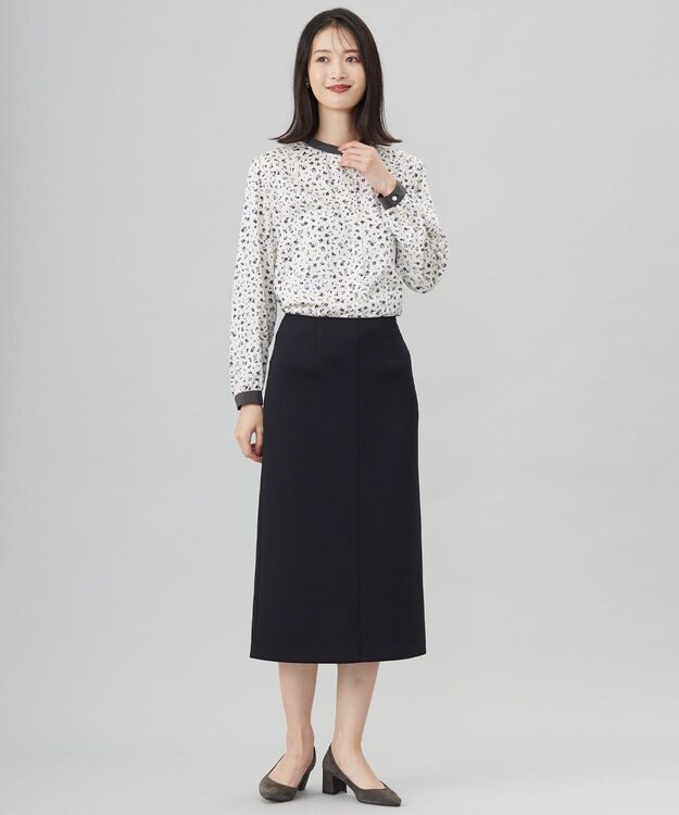 J.PRESS LADIES L 【洗える】スパンウェーブフラワープリント ブラウス ホワイト系