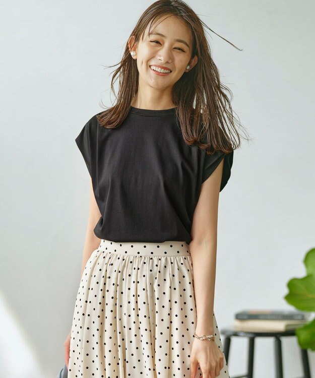 組曲 S 【UVケア・接触冷感】GIZAプレーティング天竺フレンチスリーブ Tシャツ ブラック系