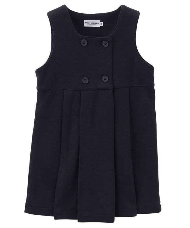 MIKI HOUSE HOT BISCUITS 【90-130cm】ポンチジャージ素材のジャンパースカート 紺