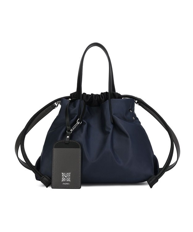 style code 【PADMA/パドマ】ナイロン×レザー　巾着　ショルダーバッグ 2WAY ネイビー