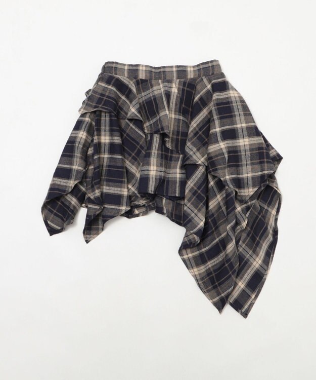 WEGO アシンメトリーチェックミニスカパン ネイビー