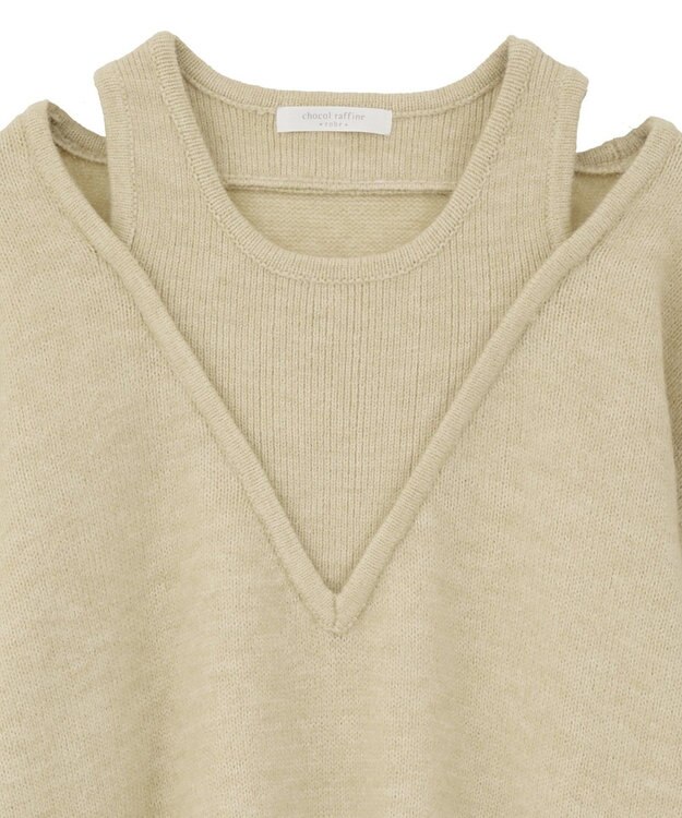 Green Parks フェイクレイヤードＶネックニットプルオーバー Light Beige