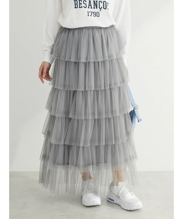 Green Parks ・ＥＬＥＮＣＡＲＥ　ＤＵＥ　ティアードラメチュールスカート Gray