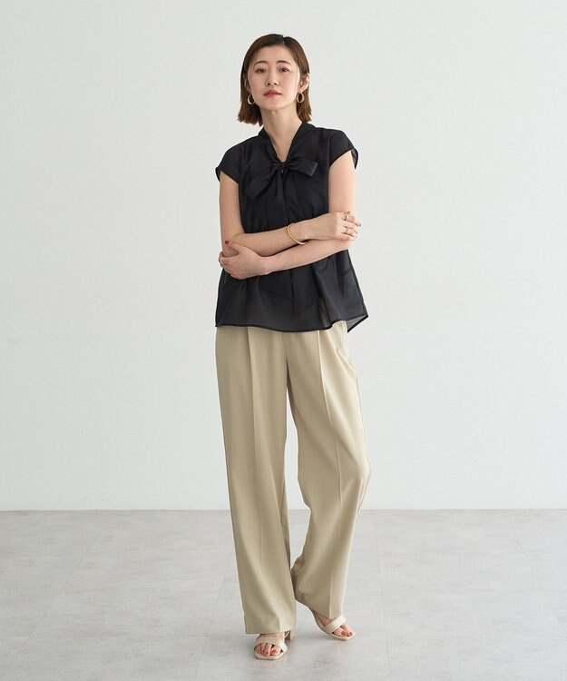 YECCA VECCA サイドラインパイピングストレートパンツ Gray Beige