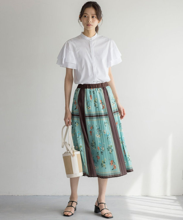組曲 S スカーフパネルプリント スカート グリーン系5