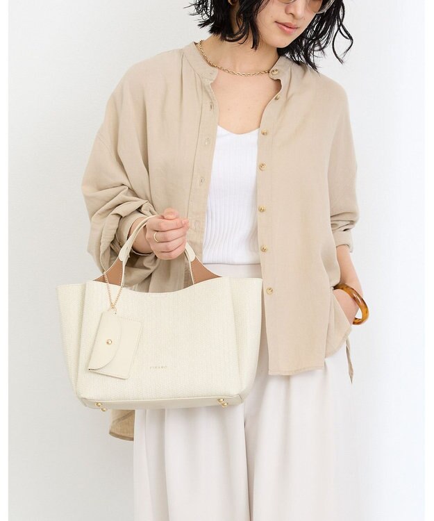 MioFIRANO ウーブンルックハンドバッグ 2WAY パスケース付き　FIRANO フィラノ IVORY