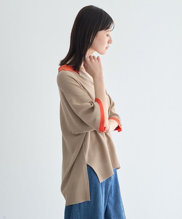 YECCA VECCA 配色ワイドポロニット Beige
