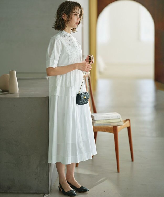 組曲 エンブロイダリーレース シャーティング ワンピース アイボリー系